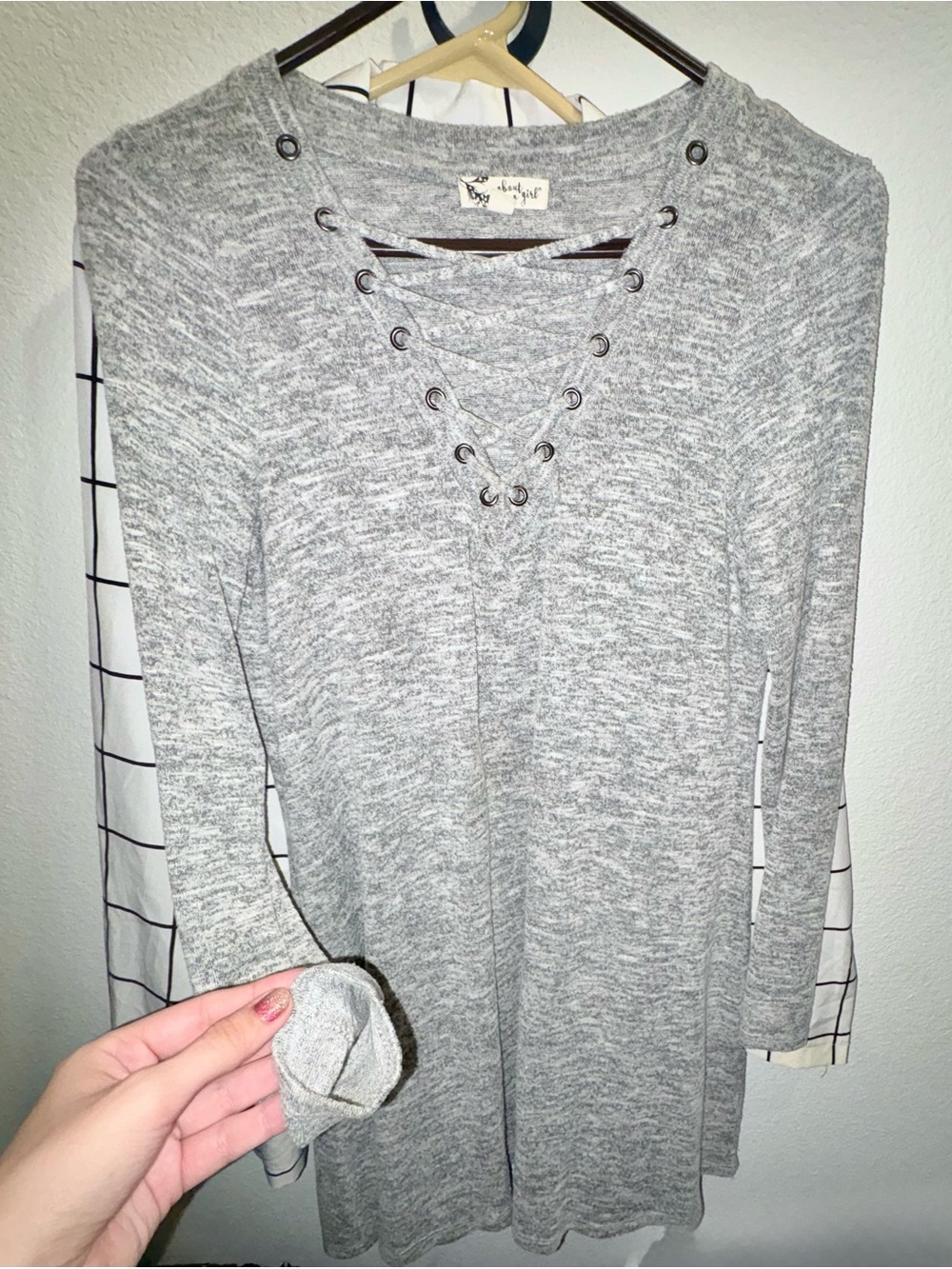 About A Girl Heather Gray Lace-Up Long Sleeve Top